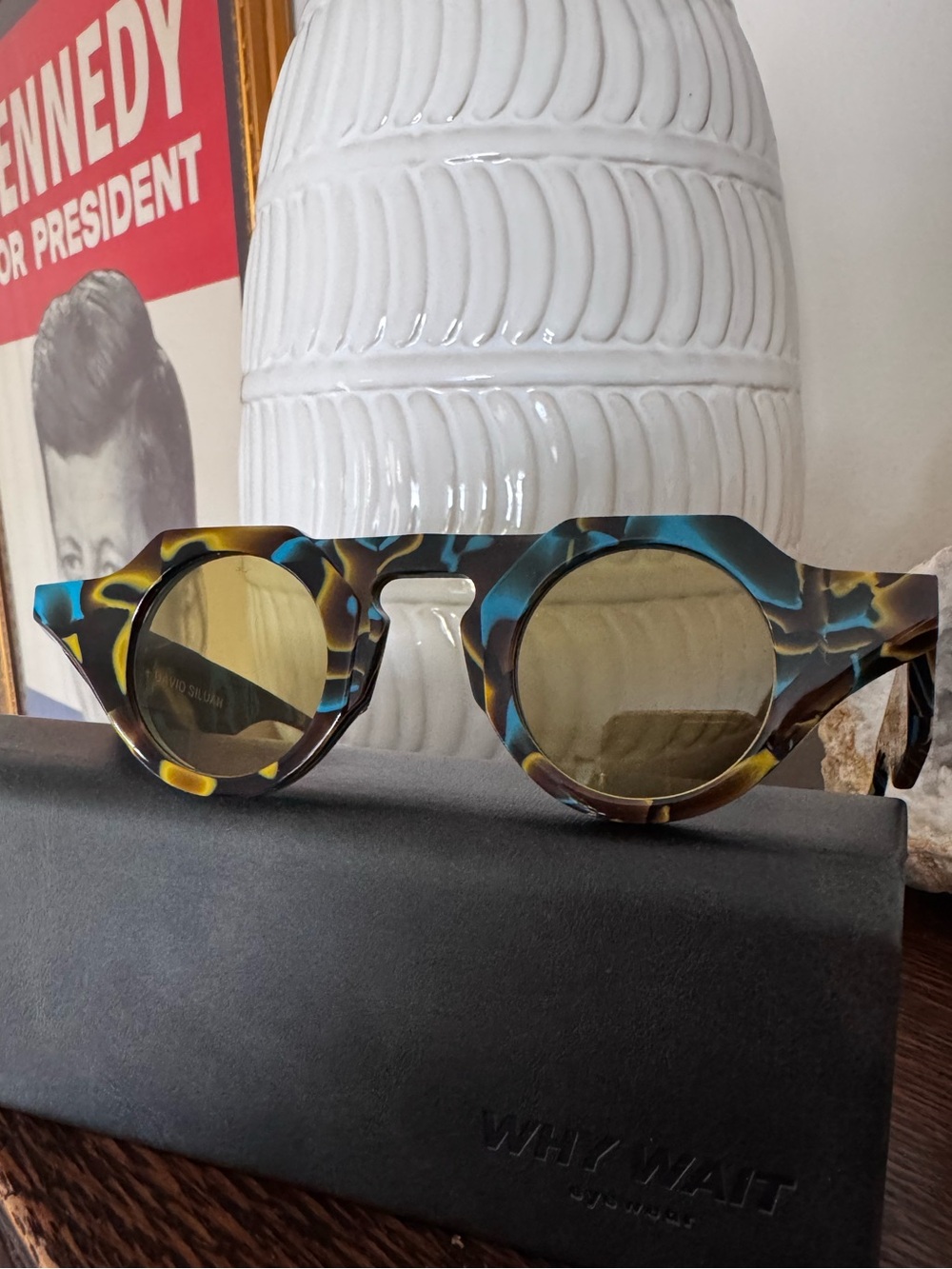 Why Wait David Siluon “Vintage 9593” sunglasses blue gold amber brown